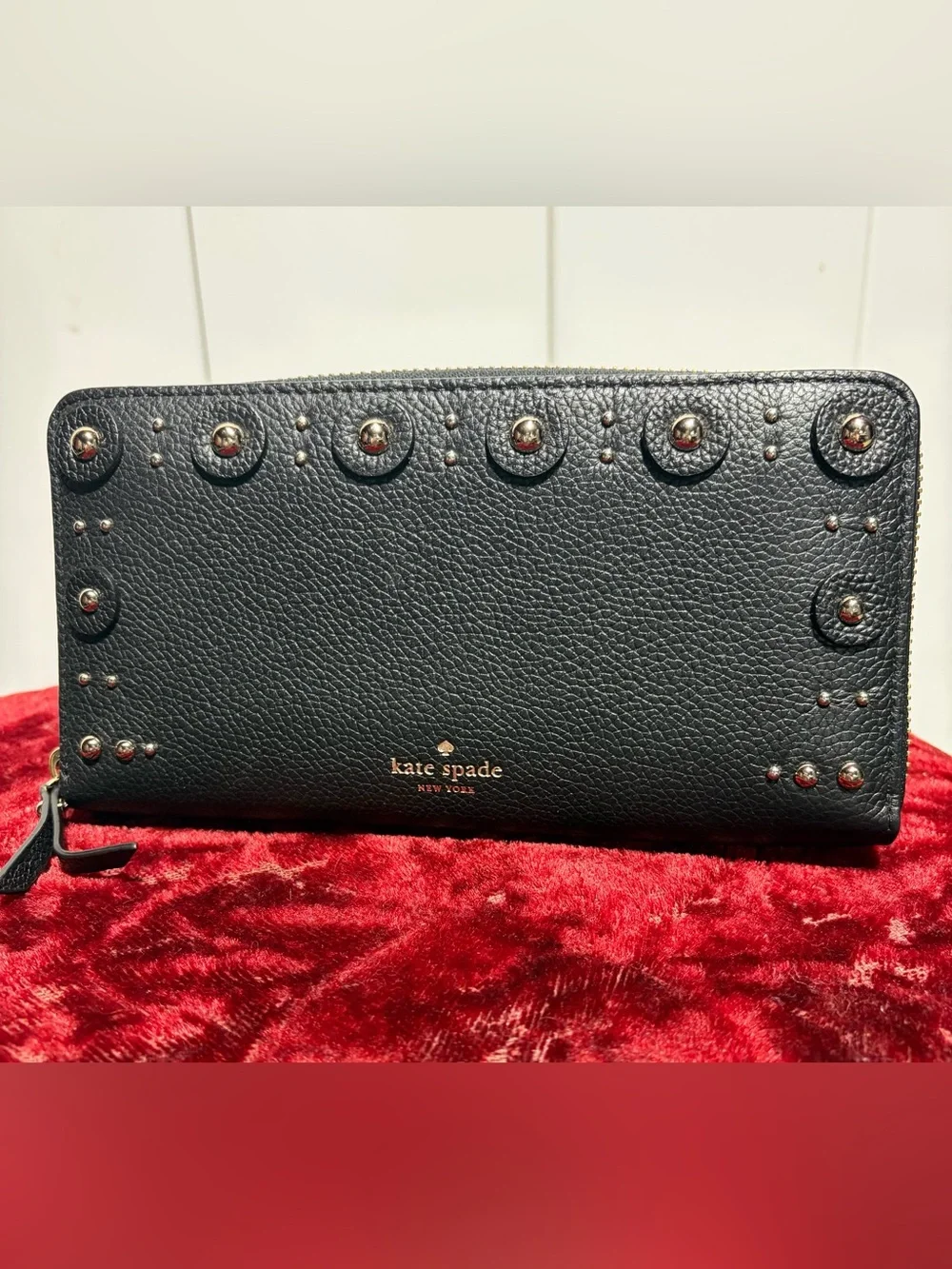 Kate Spade black leather studded long wallet